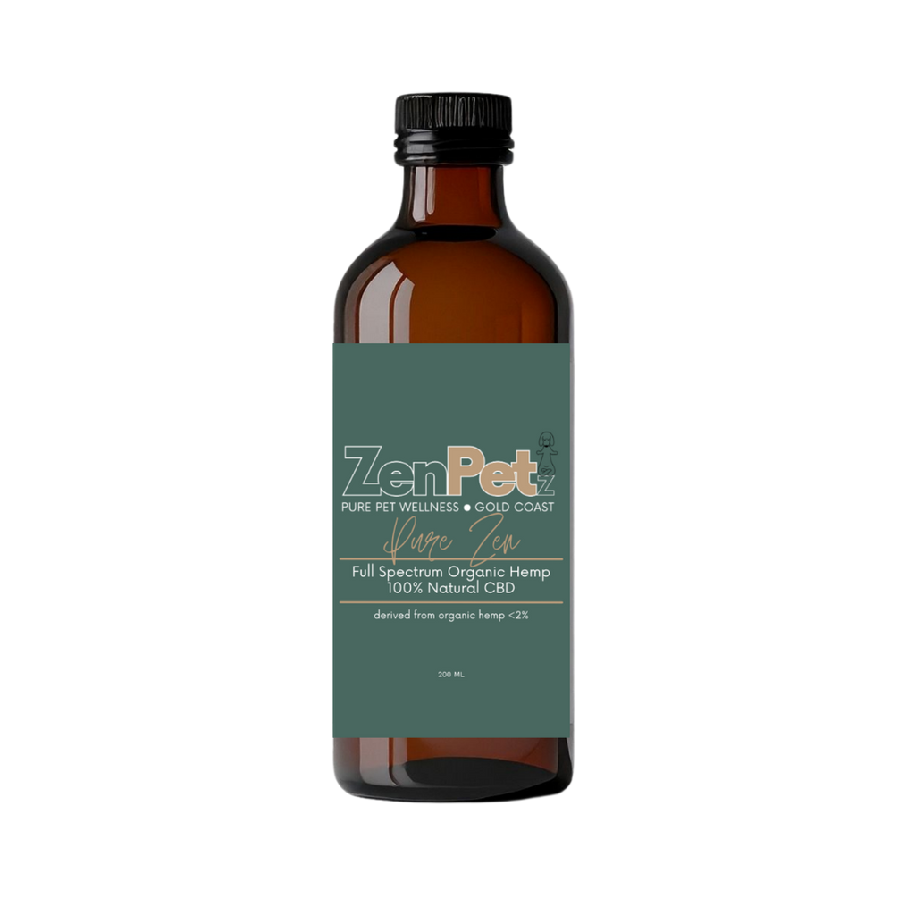 Brown bottle of ZenPet full spectrum organic hemp oil on a transparent background